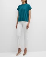 Image 5 of 6: Eileen Fisher Band-Collar Ruched Jersey Henley Top