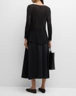 Image 4 of 6: Eileen Fisher Bateau-Neck Pleated Crinkled Georgette Tunic