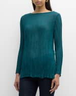 Image 3 of 6: Eileen Fisher Bateau-Neck Pleated Crinkled Georgette Tunic