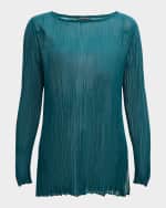 Image 1 of 6: Eileen Fisher Bateau-Neck Pleated Crinkled Georgette Tunic