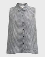 Image 1 of 6: Eileen Fisher Sleeveless Gingham Organic Linen Shirt