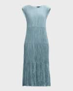 Image 1 of 6: Eileen Fisher Tiered A-Line Crinkled Silk Midi Dress
