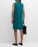 Image 3 of 6: Eileen Fisher Petite Sleeveless Organic Linen Midi Shirtdress
