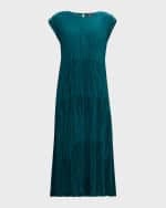 Image 1 of 6: Eileen Fisher Petite Tiered A-Line Crinkled Silk Midi Dress