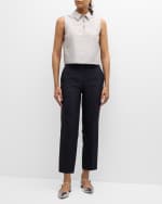 Image 2 of 6: Theory Shantung Silk Sleeveless Crop Polo Top