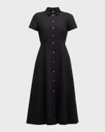 Image 1 of 6: Theory Good Linen Short-Sleeve Button-Front Midi Shirt Dress