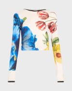 Image 1 of 6: Alice + Olivia Delaina Le Parisien Mesh Long-Sleeve Crop Top