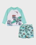 Image 1 of 6: Andy & Evan Boy's Graphic Dinosaur Rashguard & Shorts, Size Newborn-24M