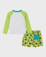Image 2 of 5: Andy & Evan Boy's Graphic Dinosaur Rashguard & Shorts, Size 2T-8
