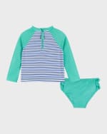 Image 2 of 6: Andy & Evan Girl's 3D Butterfly Striped Rashguard & Bottoms, Size Newborn-24M