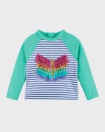 Image 4 of 6: Andy & Evan Girl's 3D Butterfly Striped Rashguard & Bottoms, Size Newborn-24M