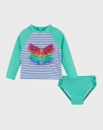 Image 1 of 6: Andy & Evan Girl's 3D Butterfly Striped Rashguard & Bottoms, Size Newborn-24M