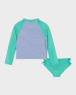 Image 2 of 5: Andy & Evan Girl's 3D Butterfly Striped Rashguard & Bottoms, Size 2T-6X