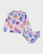 Image 1 of 6: Andy & Evan Girl's Graphic Palm Tree Printed Rashguard Set, Size Newborn-24M