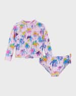 Image 1 of 5: Andy & Evan Girl's Graphic Palm Tree Printed Rashguard Set, Size 2T-6X