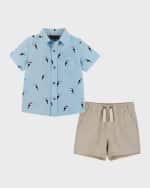 Image 1 of 5: Andy & Evan Boy's Parrot-Print Button Down Shirt & Shorts Set, Size Newborn-24M