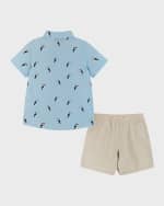 Image 2 of 4: Andy & Evan Boy's Parrot-Print Button Down Shirt & Shorts Set, Size 2T-8