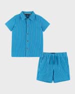 Image 1 of 5: Andy & Evan Boy's Pinstripe French Terry Top & Shorts Set, Size 2T-8