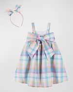 Image 2 of 6: Andy & Evan Girl's Pastel Plaid-Print Baby Doll Dress W/ Headband, Size 2T-6X