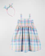 Image 1 of 6: Andy & Evan Girl's Pastel Plaid-Print Baby Doll Dress W/ Headband, Size 2T-6X