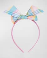 Image 5 of 6: Andy & Evan Girl's Pastel Plaid-Print Baby Doll Dress W/ Headband, Size 2T-6X