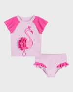 Image 2 of 4: Andy & Evan Girl's Flamingo Rashguard Set, Size 2T-8