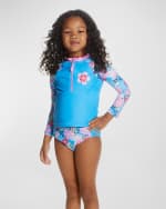 Image 2 of 4: Andy & Evan Girl's Floral-Print Rashguard Set, Size 2T-8