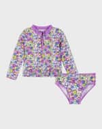 Image 1 of 5: Andy & Evan Girl's Happy Face-Print Two-Piece Rashguard Set, Size 2T-6X