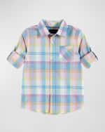 Image 3 of 3: Andy & Evan Boy's Pastel Plaid-Print Button Down Shirt, Size 2T-8