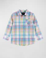 Image 1 of 3: Andy & Evan Boy's Pastel Plaid-Print Button Down Shirt, Size 2T-8