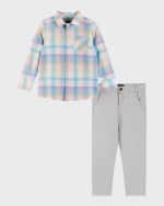 Image 1 of 5: Andy & Evan Boy's Plaid Button Down Shirt & Pants Set, Size 2T-7