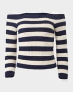 Image 1 of 6: Carolina Herrera Off-The-Shoulder Long-Sleeve Striped Knit Top