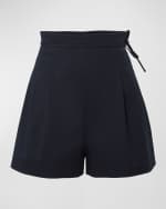 Image 1 of 6: Carolina Herrera High-Rise Pleated Waist-Tie Shorts