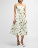 Image 5 of 6: Carolina Herrera Floral Print Midi Dress with Sash Belt