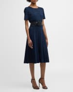 Image 5 of 6: Carolina Herrera Short-Sleeve Pointelle Pleated Knit Dress