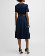 Image 4 of 6: Carolina Herrera Short-Sleeve Pointelle Pleated Knit Dress