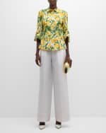 Image 2 of 6: Carolina Herrera Floral Bow Flounce-Sleeve Button Down Blouse