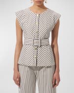 Image 3 of 6: Carolina Herrera Stripe Cap-Sleeve Top