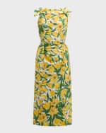 Image 1 of 6: Carolina Herrera Floral Print Midi Dress with Bow Details