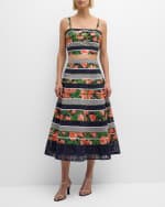 Image 5 of 6: Carolina Herrera Floral and Striped Circle Skirt with Embroidered Detail