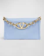 Image 1 of 6: Valentino Garavani VLOGO Mini Flap Leather Clutch Bag