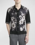 Image 3 of 6: Dolce&Gabbana Men's Twill Floral Button-Down Shirt