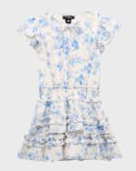 Image 1 of 3: Flowers by Zoe Girl's Floral Tiered Short-Sleeve Dress, Size 4-6