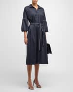 Image 4 of 5: Peserico Belted Chain-Trim Midi Shirtdress
