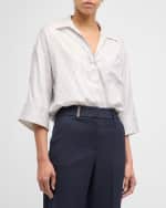 Image 3 of 6: Peserico Oversized Striped Silk-Cotton Shirt