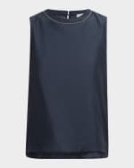 Image 1 of 6: Peserico Sleeveless Crewneck Chain-Trim Top
