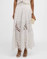 Image 2 of 6: LoveShackFancy Cassaro Embroidered Cotton Tassel Tie Maxi Skirt