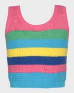 Image 2 of 4: Hannah Banana Girl's Multicolor Striped Crotchet Top, Size 7-14