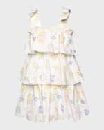 Image 3 of 4: Hannah Banana Girl's Eyelet Daisy-Print Tiered Dress, Size 2T-6