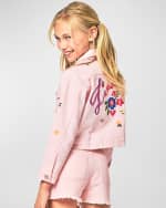 Image 2 of 6: Hannah Banana Girl's Denim Floral Embroidered Shorts, Size 7-14